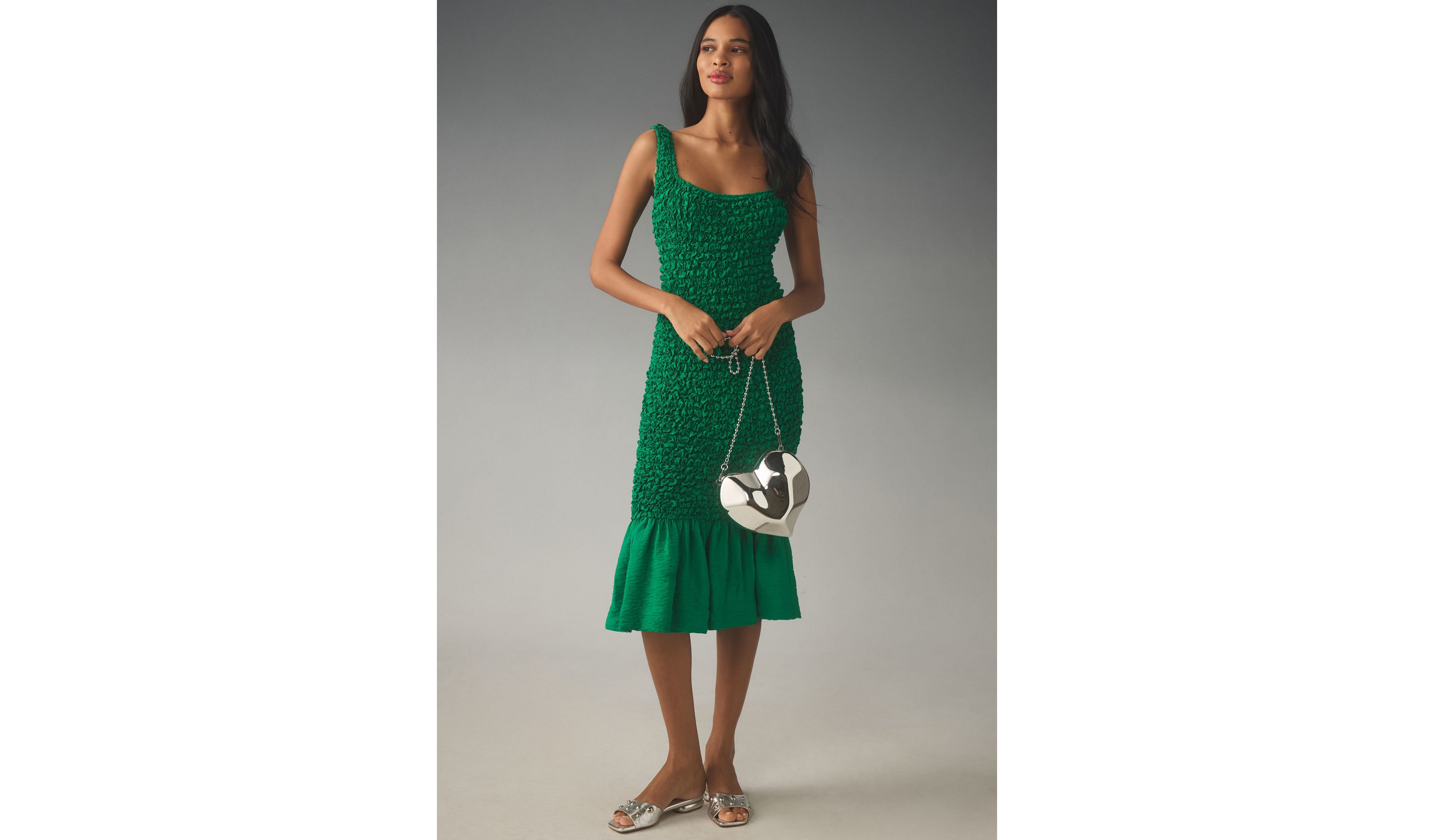 Square-Neck Pebble Smocked Dress