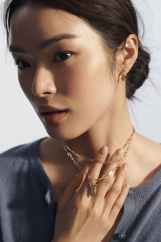 Rectangle Charm Layered Necklace #1