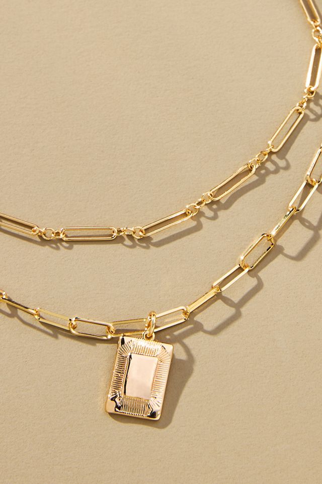Rectangle Charm Layered Necklace #3