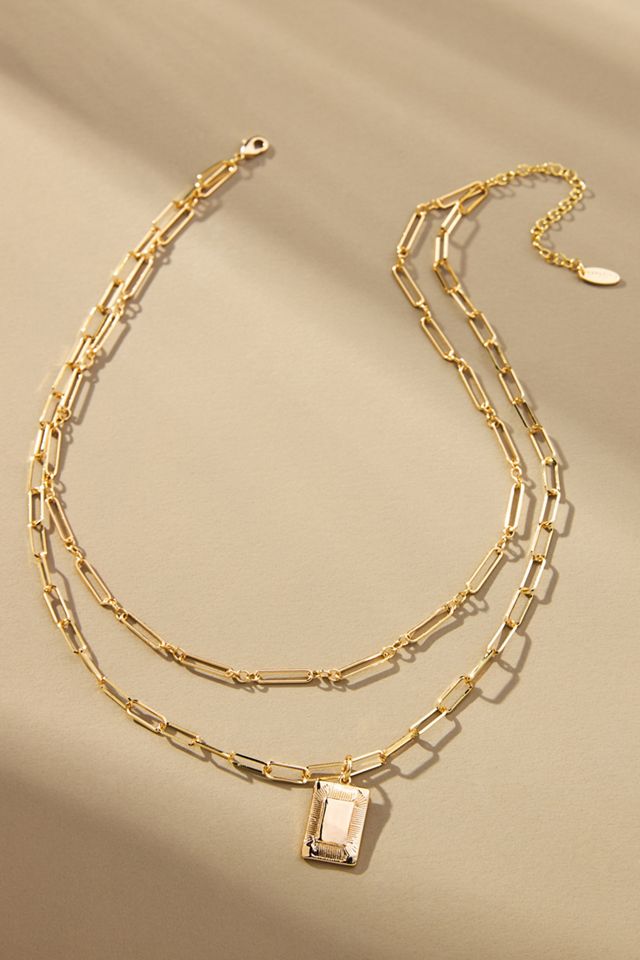 Rectangle Charm Layered Necklace #2