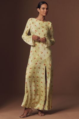 Bhldn Dani Long-sleeve Open-back Fit & Flare Maxi Dress