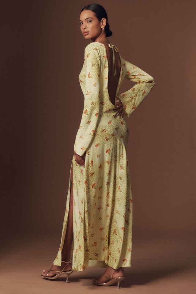 BHLDN Dani Long-Sleeve Open-Back Fit & Flare Maxi Dress