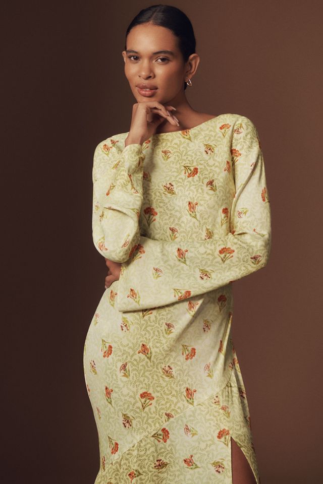 BHLDN Dani Long-Sleeve Open-Back Fit & Flare Maxi Dress