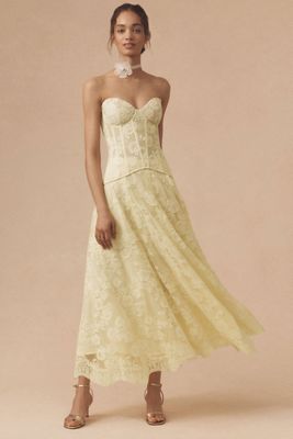 V. Chapman Carolena Strapless Sweetheart A-Line Lace Midi Set
