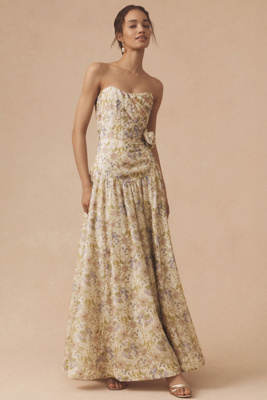 Rosamund Organza Strapless Sweetheart Corset Drop-Waist Maxi Gown