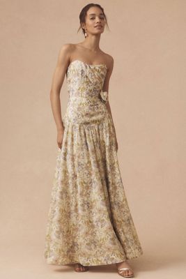 【Anthropologie】V. Chapman 花柄ロングドレス V. Chapman Carmen Corset Front-Slit Ruffled Gown | Anthropologie