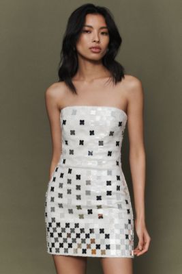 ILA Vivian Strapless Hand-Stitched Mirror Sequin Mini Dress
