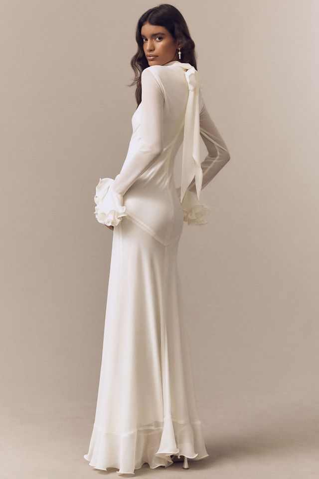 De La Vali Daira Mock-Neck Ruffle Long-Sleeve Bias-Cut Maxi Dress #1