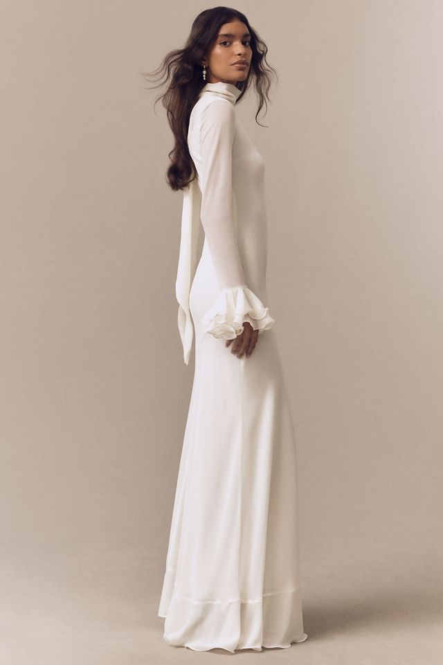 De La Vali Daira Mock-Neck Ruffle Long-Sleeve Bias-Cut Maxi Dress #3