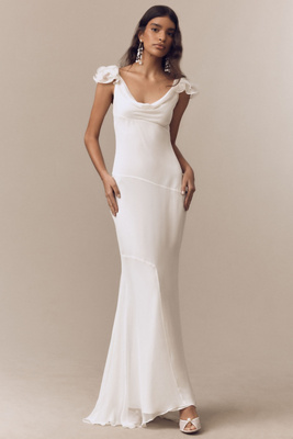De La Vali Cowl-neck Silk Mermaid Gown In White