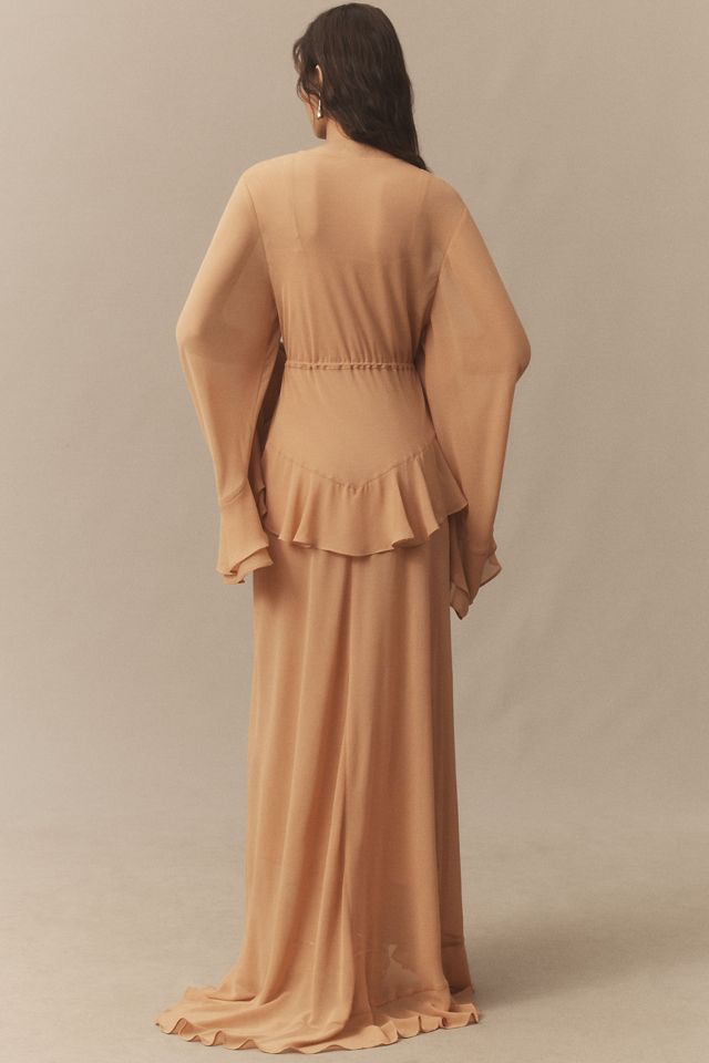 De La Vali Calypso Long-Sleeve Ruffled Georgette Maxi Dress #1