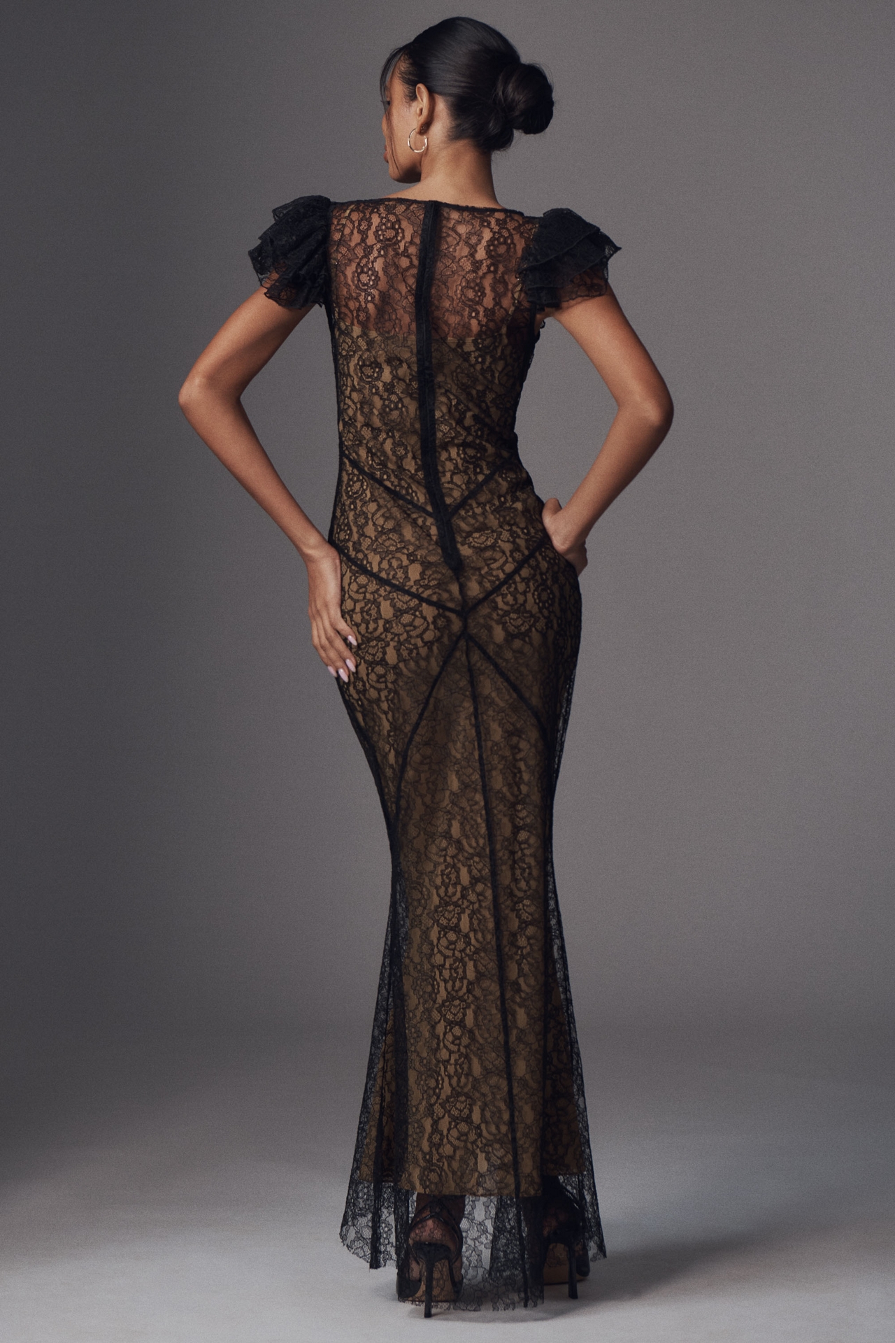 De La Vali Nephele Lace High-Neck Maxi Dress