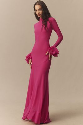 De La Vali Diara Long-Sleeve Mock-Neck Maxi Dress