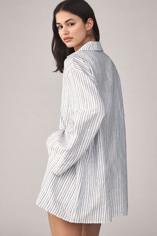Flat White Long-Sleeve Tie-Front Tunic Top #1