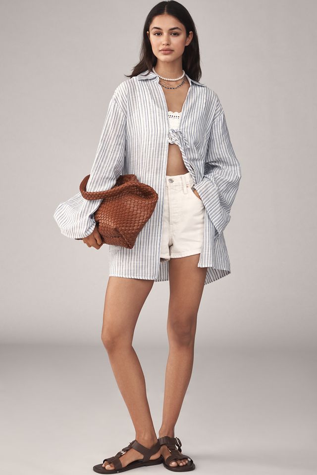 Flat White Long-Sleeve Tie-Front Tunic Top #2