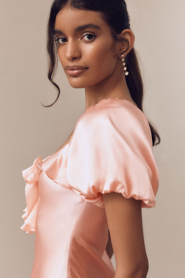 De La Vali Eden Satin Puff-Sleeve Column Maxi Dress #1