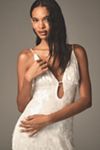 BHLDN Cap-Sleeve Lace Stretch Satin Maxi Dress