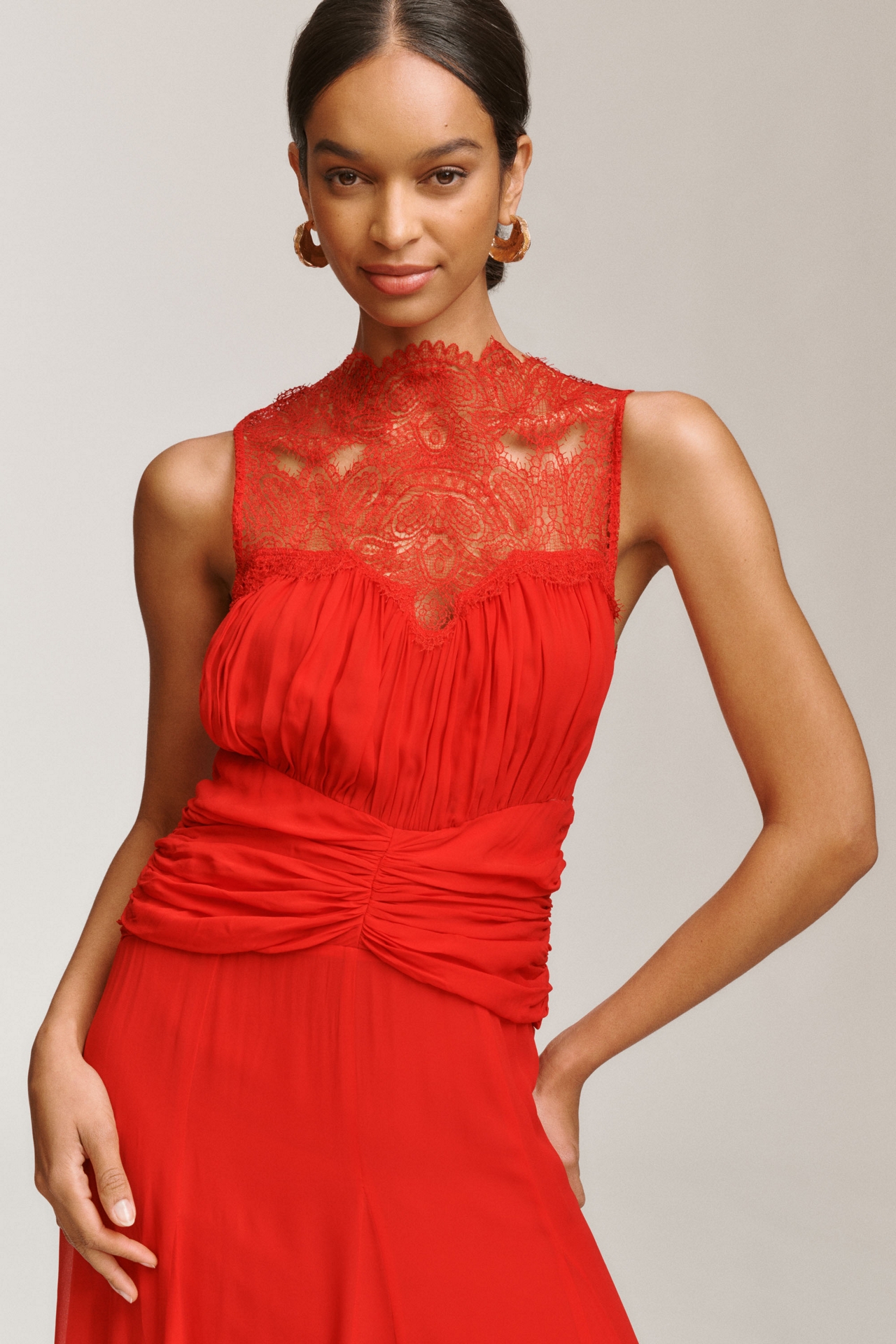 Shona Joy Emory Sleeveless Lace Gathered Maxi Dress