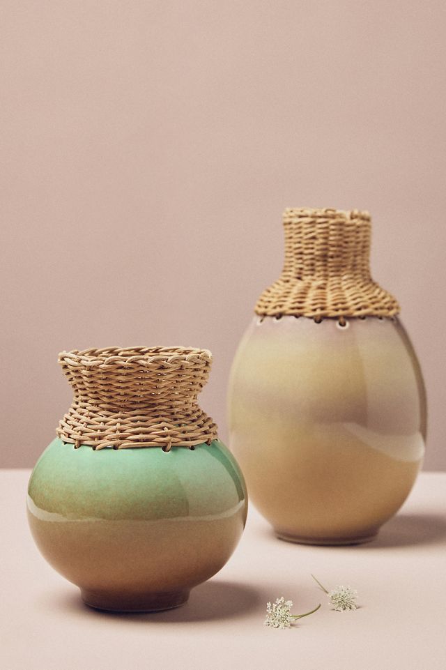 Alina Rattan Woven Ombre Clay Vase #1