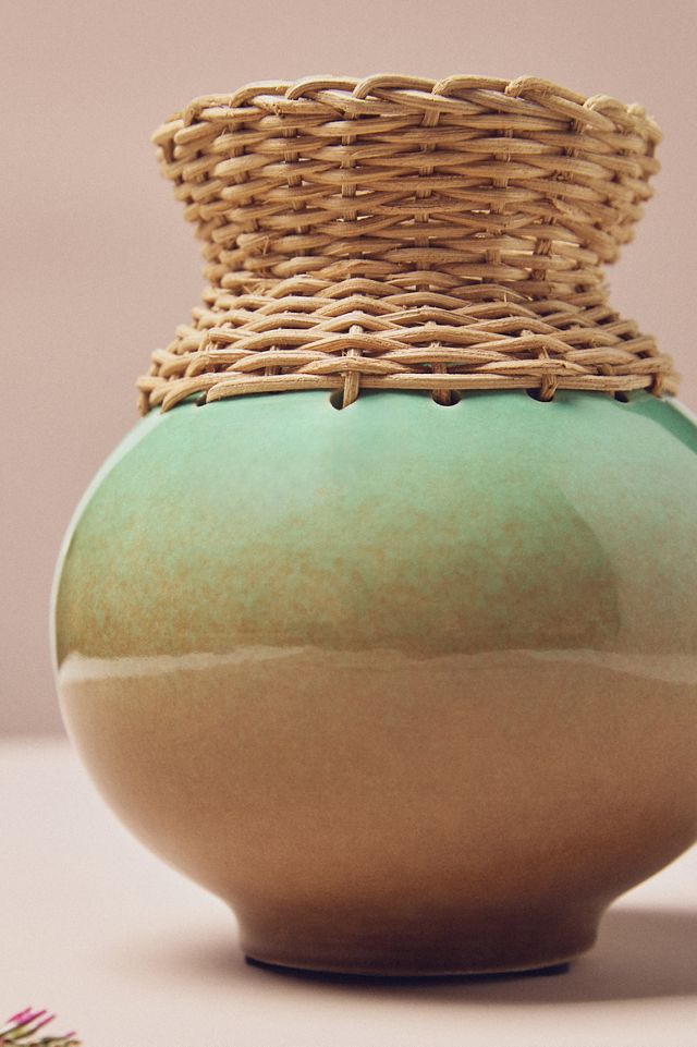 Alina Rattan Woven Ombre Clay Vase #2
