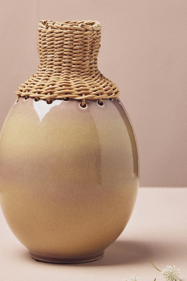 Alina Rattan Woven Ombre Clay Vase #2