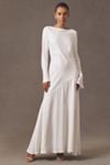 BHLDN Long-Sleeve Cowl-Back Drop-Waist Side-Slit Maxi Dress