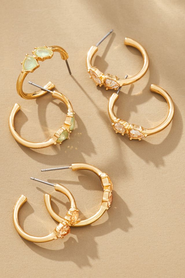 By Anthropologie Double Stone Midi Hoop Earrings #1