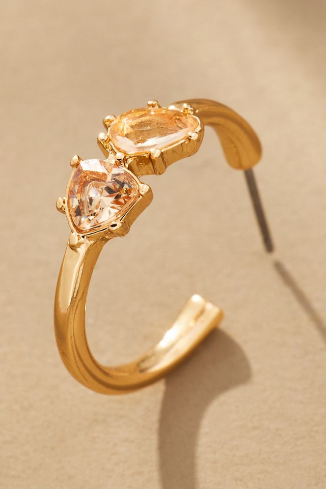 By Anthropologie Double Stone Midi Hoop Earrings #2