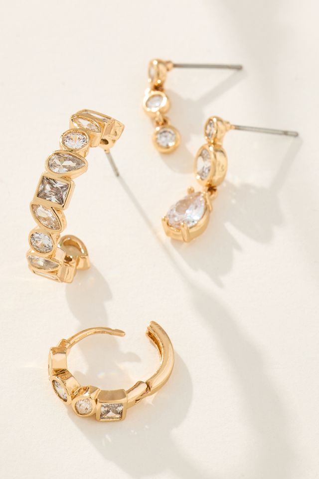 Glitzy Crystal Huggie Hoop Earrings, Set of 4 #1