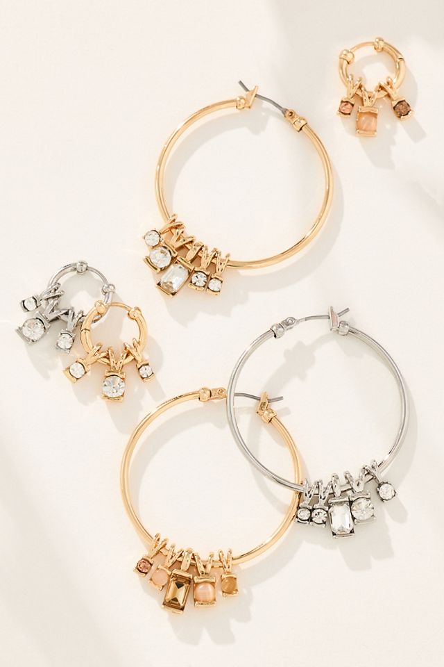Crystal Charm Hoop Earrings, Set of 2 #1
