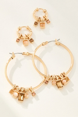 By Anthropologie Crystal Charm Hoop Earrings, Set Of 2 In Brown