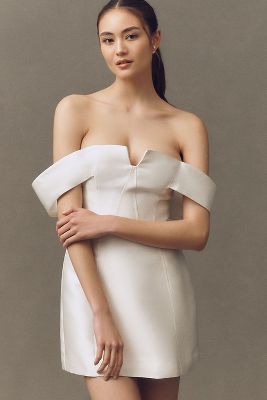 BHLDN OFF-THE-SHOULDER STRUCTURED DUPIONI MINI DRESS 