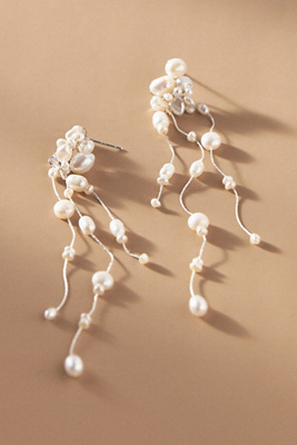 Twigs & Honey Pearl Triple-strand Earrings In White