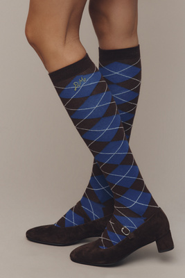 Damson Madder Argyle Knee-high Socks In Brown