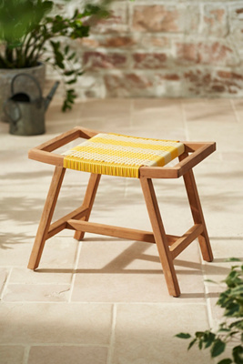 Terrain Havana Wicker + Teak Stool, Stripe