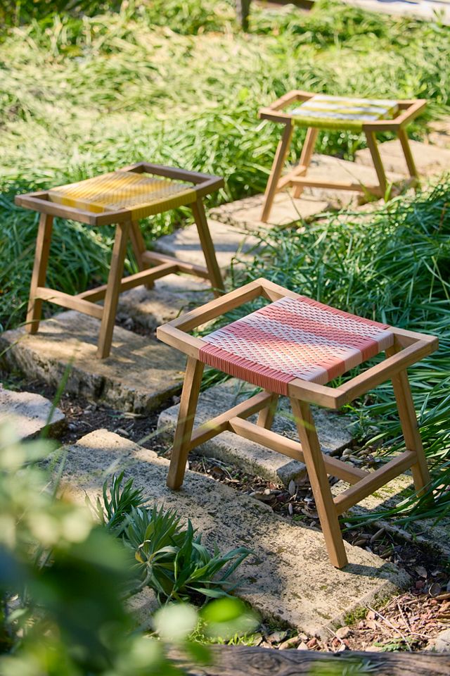 Terrain Havana Wicker & Teak Stool, Stripe #1