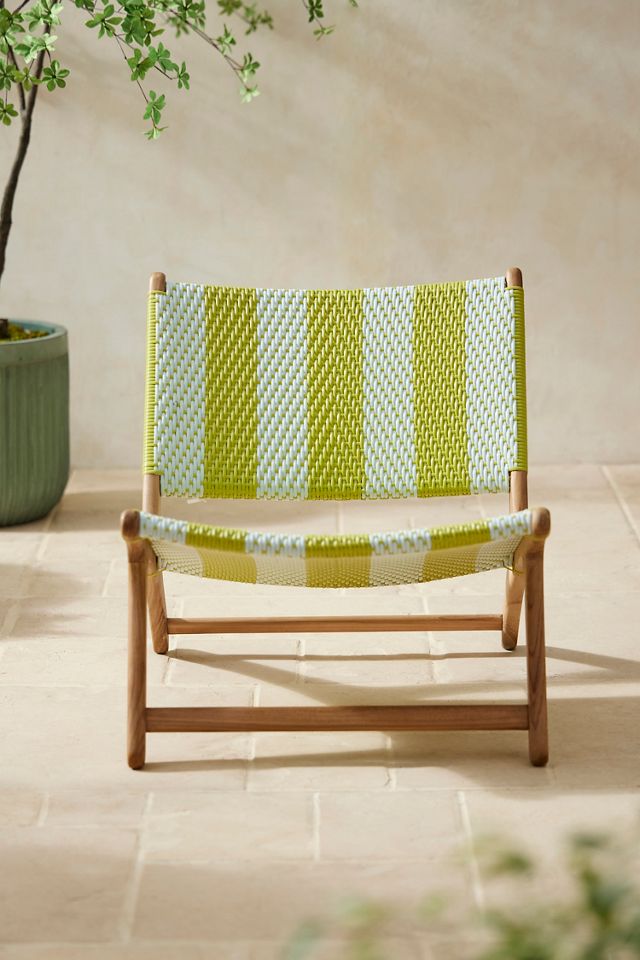Havana Wicker + Teak Armless Chair, Vertical Stripe #1