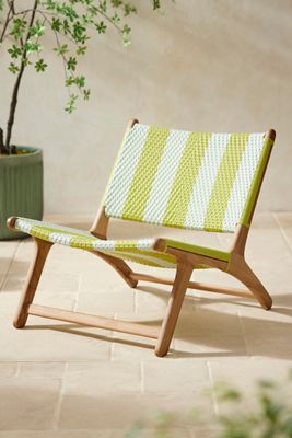 Havana Wicker + Teak Armless Chair, Vertical Stripe