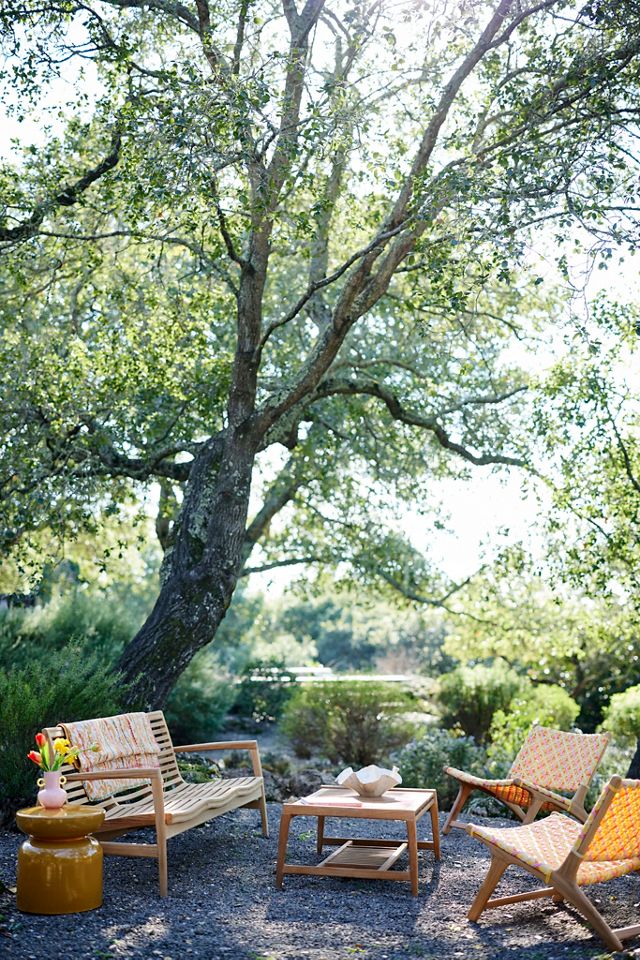 Havana Wicker + Teak Armless Chair, Crosshatch #6