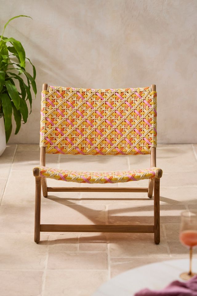 Havana Wicker + Teak Armless Chair, Crosshatch #3
