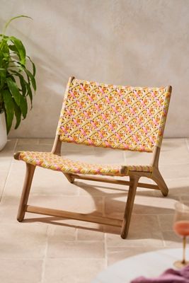 Havana Wicker + Teak Armless Chair, Crosshatch
