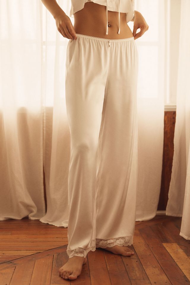 Kat The Label Cindy Lace-Trim Satin Wide-Leg Pants #1