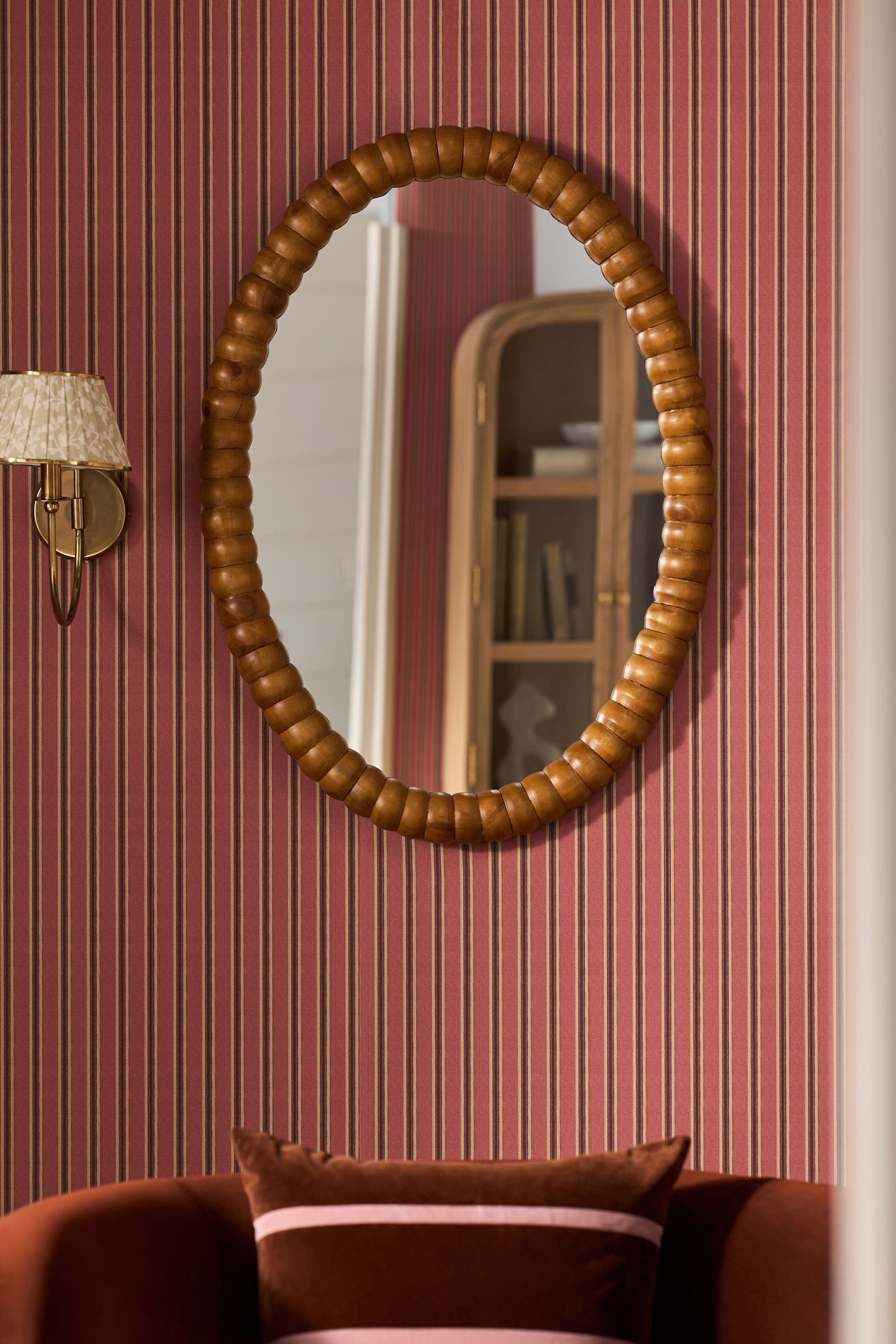Wallace Wooden Oval Wall Mirror - Brown, Standard, S