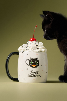Anthropologie Happy Halloween Stoneware Mug In Black