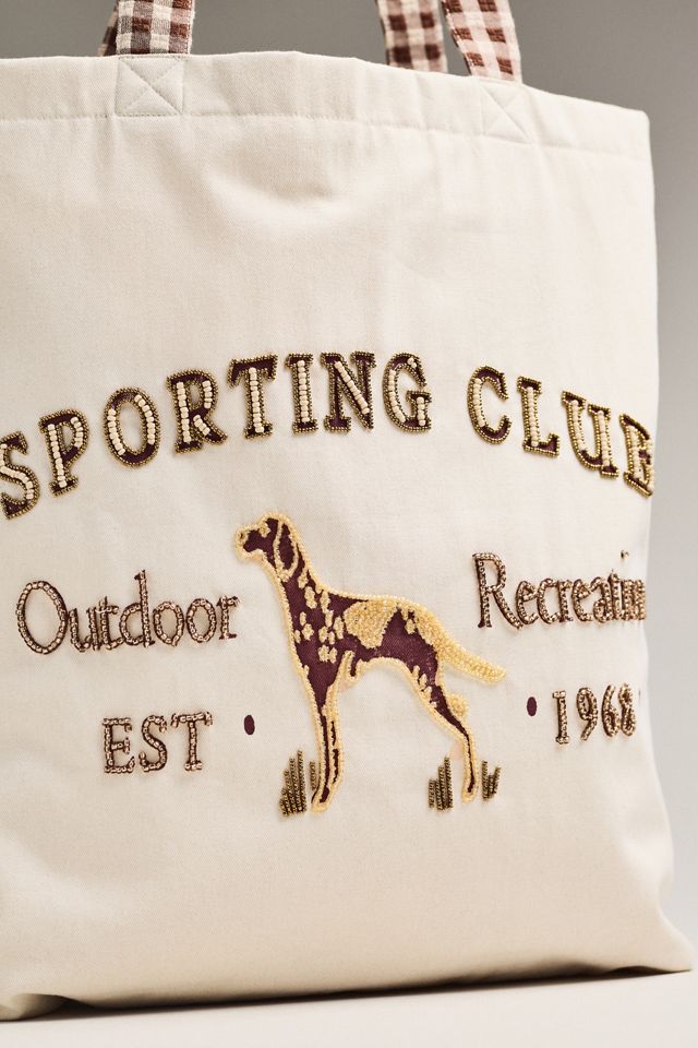 Printed Beaded Canvas Tote Bag #2
