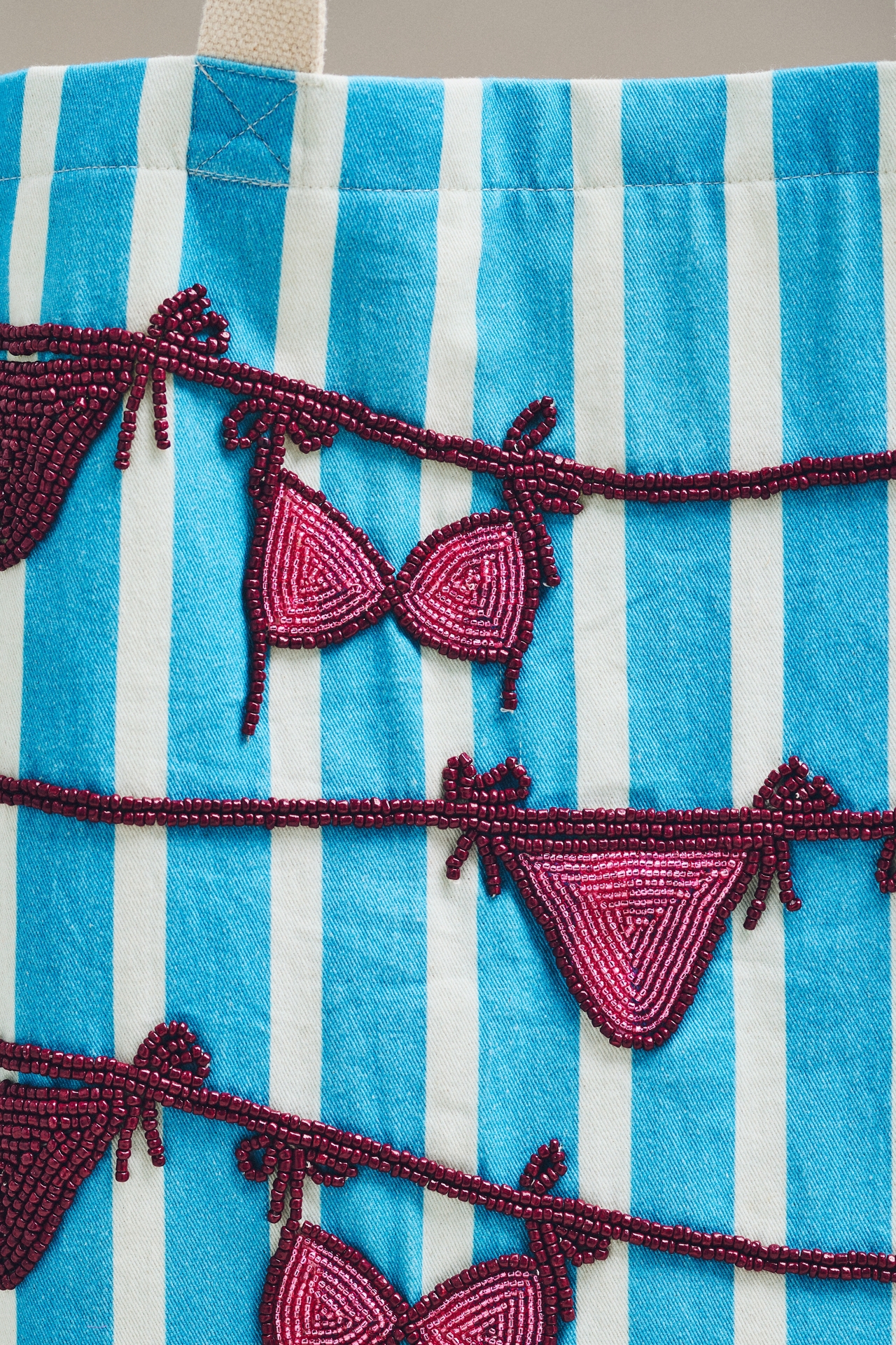 Printed Beaded Canvas Tote Bag