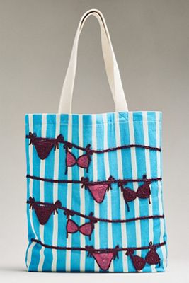 Printed Beaded Canvas Tote Bag