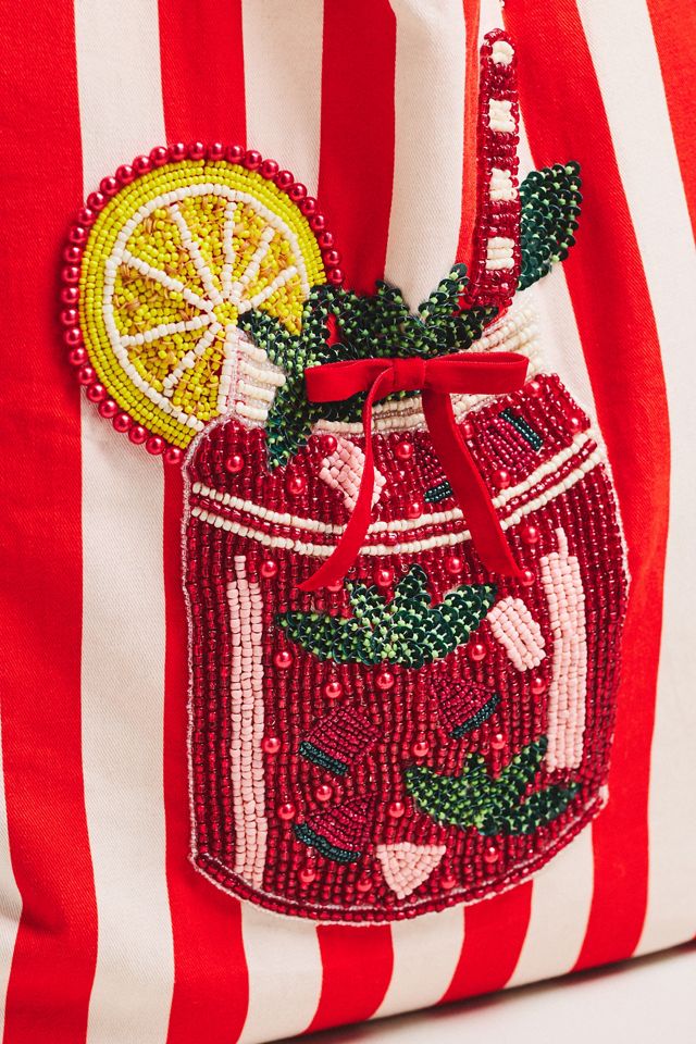 Printed Beaded Canvas Tote Bag #2