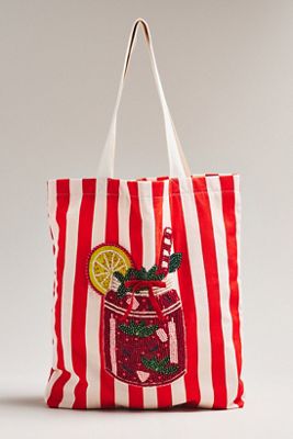 Printed Beaded Canvas Tote Bag