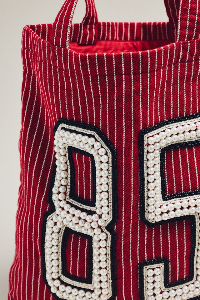 Printed Beaded Canvas Tote Bag #3